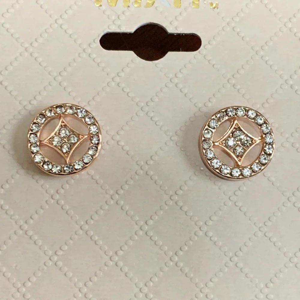 NWT Mixit rose gold tone rhinestone earrings - Picture 2 of 3